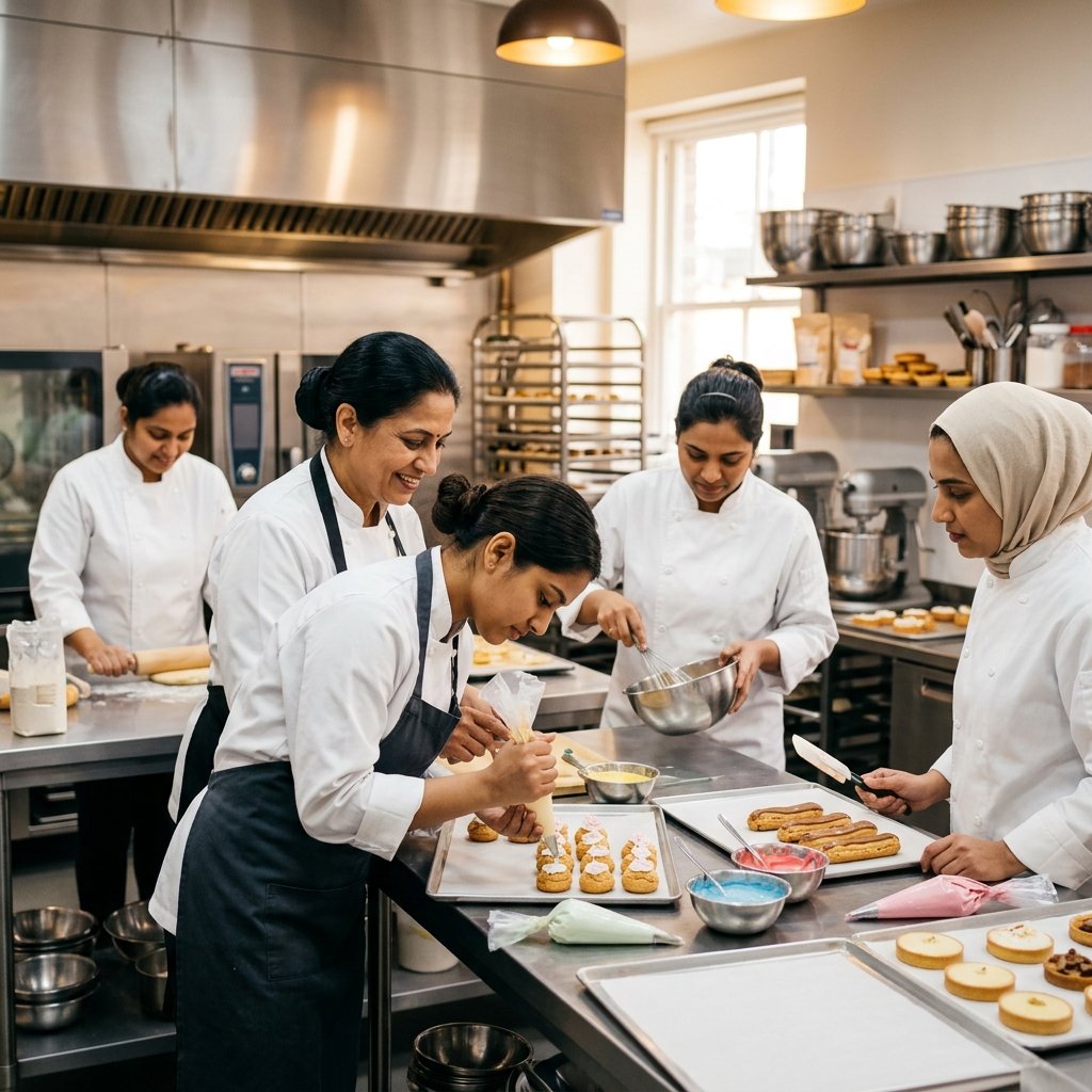 Professional baking class in action
