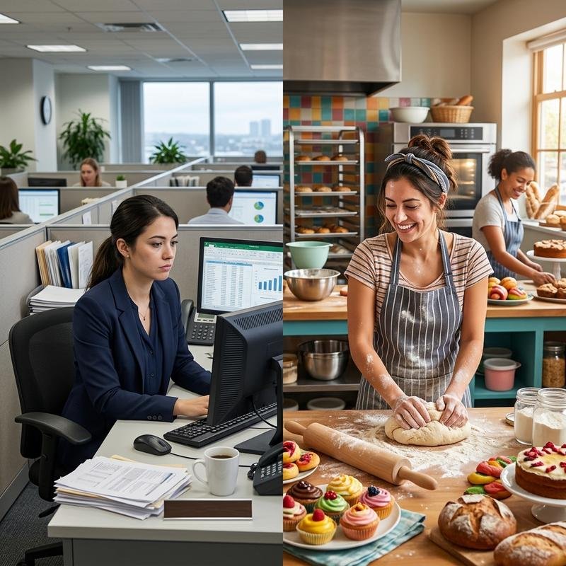 Freelance pastry chef arranging a wedding dessert table with macarons and petit fours
