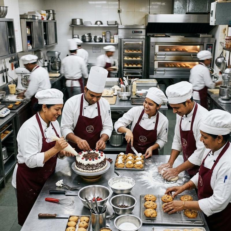 Pastry chef career milestone — professional presenting finished desserts